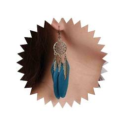 Aneneiceera Boho Tribal Feder Ohrringe Vintage Blau Feder Quaste Ohrringe Indischen Ethnischen Ohrringe Traumfänger Ohrringe Schmuck Für Frauen Und Mädchen (blau) von Aneneiceera