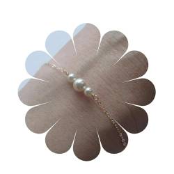 Aneneiceera BohoTiny Pearl Bracelets Chain Gold Three Pearl Chain Hand Chain Hand Harness Zierliche Perlen-Gliederarmbänder für Frauen und Mädchen(Gold) von Aneneiceera