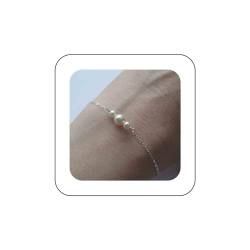 Aneneiceera BohoTiny Perlenarmbänder Kette Silber Drei Perlenkette Handkette Handgeschirr Zierliche Perlenarmbänder für Frauen und Mädchen(Silber) von Aneneiceera