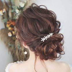 Aneneiceera Braut Hochzeit Perlen Haarspange Blumen Bobby Pins Gold Entenschnabel Haarspange Krokodilklemme Dekorative französische Haarnadeln Kopfschmuck Haarschmuck für Frauen und Mädchen (4 Blumen) von Aneneiceera