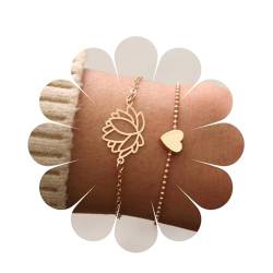 Aneneiceera Einfache Gold Durchbrochene Lotus Armband Set Schichtung Hand Kette Zierlich Niedlich Winzigen Runden Liebe Kette Handgemachte Boho Armbänder Set Schmuck Geschenke Für Frauen Teenager von Aneneiceera