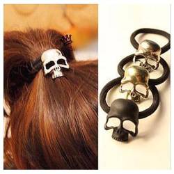 Aneneiceera Gothic-Totenkopf-Haargummi, Wikinger-Totenkopf-Haarband, Seil, schwarzer Pferdeschwanzhalter Seil Haargummis, Haargummis, Punk-Pferdeschwanzhalter, Schmuck für Frauen und Mädchen (Silber) von Aneneiceera