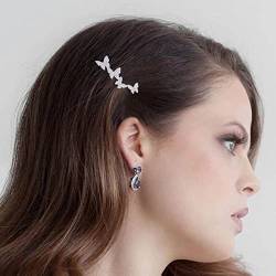 Aneneiceera Kristall Schmetterling Haarspange Silber Haarspange Ein Wort Clip Strass Haarnadel Kopfbedeckungen Dekorative Haarnadeln Kopfbedeckung Braut Haarschmuck Für Frauen Und Mädchen (Silber) von Aneneiceera