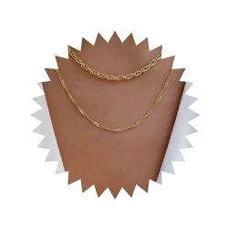 Aneneiceera Punk-Layered Choker Halskette Gold Panzerkette Halskette Multi-Layer-Kette Halskette Chunky Cuban Kette Halskette Schmuck Für Frauen Und Mädchen (2 Layer) von Aneneiceera