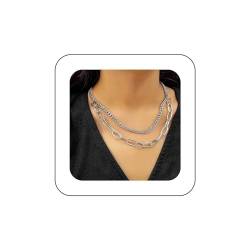 Aneneiceera Punk Silber Geschichtet Halskette Vintage Klobige Link Kette Rock Aussage Dicke Halskette Gestapelt Büroklammer Kuba Kette Choker Halskette Charme Schmuck Für Frauen Und Mädchen von Aneneiceera