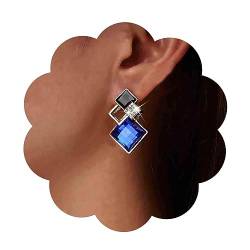 Aneneiceera Vintage Blaue Quadratische Ohrringe Blau Hohl Quadratische Ohrstecker Cz Kristall Quadratische Ohrringe Strass Geometrische Ohrringe Schmuck Für Frauen Und Mädchen (blau) von Aneneiceera