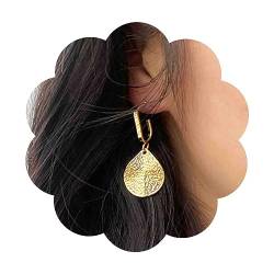 Aneneiceera Vintage Gehämmert Münze Baumeln Ohrringe Gold Oval Scheibe Tropfen Ohrringe Metall Texturiert Scheibe Ohrringe Offen Reifen Geometrische Ohrringe Tränenscheibe Münze Ohrringe Schmuck Für von Aneneiceera