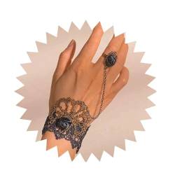 Aneneiceera Vintage Schwarz Spitze Finger Armband Rose Blume Sklave Armband Gothic Ring Kette Armband Schwarz Hohle Spitze Armband Cosplay Hand Kette Armband Schmuck Für Frauen Und Mädchen von Aneneiceera