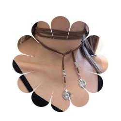 Aneneiszeit Jahrgang Lang Vagan Wildleder Halskette Braun Boho Leder Wrap Halsband Halskette Leder Scheibe Münze Halskette Pullover Kette Schmuck für Frauen und Mädchen(Braun) von Aneneiceera