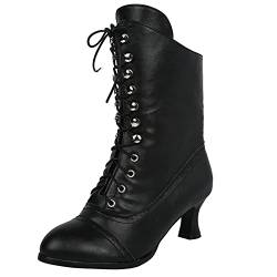 Anfuffjie Damen Stiefeln Viktorianische Vintage Gothic Hochzeit Oktoberfest Mittelalterliche Dampfpunk Stiefeletten (005 Schwarz, Erwachsene, Damen, 39, Numerisch, EU Schuhgrößensystem, M) von Anfuffjie