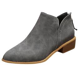 Anfuffjie Niedrige Damen Cowboy Stiefel Wildleder Western Ankle Boots V Cut Wide Fit Runde Zehe Zurück Reißverschluss (005 Grau, Erwachsene, Damen, 37, Numerisch, EU Schuhgrößensystem, M) von Anfuffjie