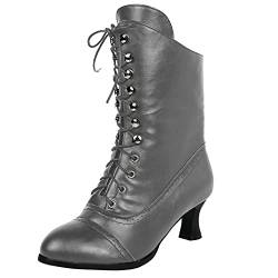 Anfuffjie Viktorianische Damenstiefel Retro Mittelalterlich Gotisch Damenstiefel Steampunk Beer Festival (004 Grau, Erwachsene, Damen, 36, Numerisch, EU Schuhgrößensystem, M) von Anfuffjie