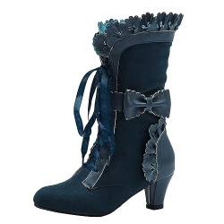 Anfuffjie Viktorianische Damenstiefel Retro Mittelalterlich Gotisch Damenstiefel Steampunk Beer Festival (014 Blau, Erwachsene, Damen, 41, Numerisch, EU Schuhgrößensystem, M) von Anfuffjie