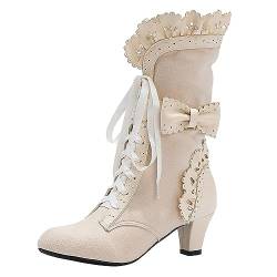 Anfuffjie Viktorianische Damenstiefel Retro Mittelalterlich Gotisch Damenstiefel Steampunk Beer Festival (015 Beige, Erwachsene, Damen, 41, Numerisch, EU Schuhgrößensystem, M) von Anfuffjie