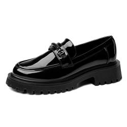 Angbater Damen Loafers Leder Oxford Schuhe Slip on Mokassins Chunky Heel Freizeitschuhe, Schwarz glatt, 38 EU von Angbater