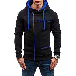 Angbater Herren Casual Langarm Hoodies Full Zip Samt Sweatshirt M-3XL, schwarzblau, XXL von Angbater