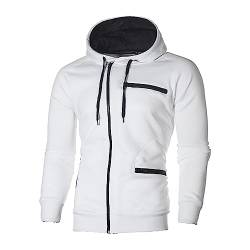 Angbater Herren Casual Langarm Hoodies Full Zip Samt Sweatshirt M-3XL, weiß, XL von Angbater
