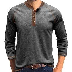 Angbater Herren Henley Langarm-T-Shirt, lässig, einfarbig, Oberteil, T-Shirt für Herren, Dunkelgrau2, XL von Angbater