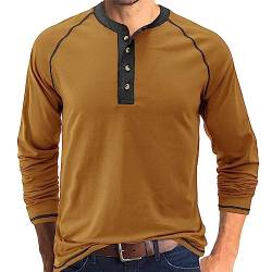 Angbater Herren Henley Langarm-T-Shirt, lässig, einfarbig, Oberteil, T-Shirt für Herren, Orange, XL von Angbater