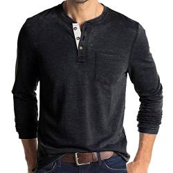 Angbater Herren Henley Langarm-T-Shirt, lässig, einfarbig, dunkelgrau, 3XL von Angbater