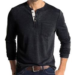 Angbater Herren Henley Langarm-T-Shirt, lässig, einfarbig, dunkelgrau, XL von Angbater