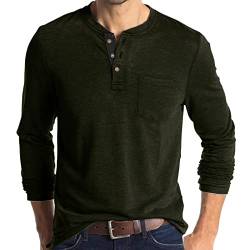Henley-Langarm-T-Shirt für Herren, lässig, einfarbig, Grün 1, XXXL von Angbater