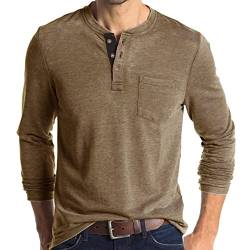 Henley-Langarm-T-Shirt für Herren, lässig, einfarbig, Khaki1, XXL von Angbater