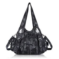 Angel Kiss Handtaschen für Damen, weiches PU-Leder, große Hobo-Taschen für Damen, Top-Griff, Umhängetasche, Top-Griff, schwarz grau, Einheitsgröße von Angel Kiss