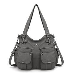 Angelkiss Damen Handtasche Große Doppelreißverschluss Multi Pocket Washed Schultertasche Designer-Handtaschen für Frauen von Angel Kiss