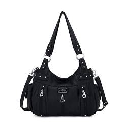 Angelkiss groÃŸe börsen und Handtaschen für Damen, gewaschenes Kunstleder, Crossbody Hobo-Umhängetasche, Schultertasche, Handtasche, Schwarz (schwarz), Large von Angel Kiss