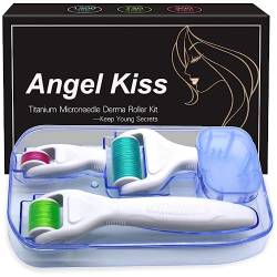 Derma Roller für Gesicht, Körper, Haar, Brot – Angel Kiss 4-in-1 Titan-Mikroneedling-Roller-Set, Mikronadel-Micro Needle Roller, 300 Nadeln 0,5 mm, 720/1200 Nadeln, 1,0 mm Mikronadel-Roller von Angel Kiss