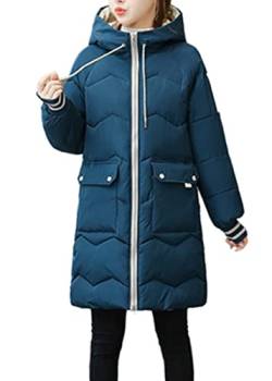 Angel ZYJ Damen Lang Winter Jacke mit Kapuze Mantel Warmer Daunenmantel mit Taschen Damen Daunenjacke Steppjacke Outdoor (Blau, XL) von Angel ZYJ