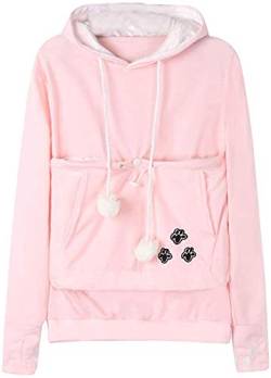 Angel ZYJ Damen Pullover Kapuzenpullover mit Katzen Hund Tasche Hundetasche Katze Sweatshirt Pulli Hoodie Kapuze Katzenpulli Beutel Langarm Herbst Winter große größen (Rosa,L) von Angel ZYJ