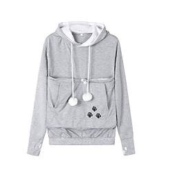 Angel ZYJ Damen Pullover Kapuzenpullover mit Katzen Hund Tasche Hundetasche Katze Sweatshirt Pulli Hoodie Kapuze Katzenpulli Beutel Langarm Herbst Winter große größen (grau,4XL) von Angel ZYJ