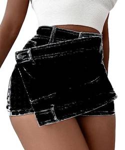 Angel ZYJ Jeans Short Damen High Waist Denim Shorts Unregelmäßig Hotpants Sommer Jeansshorts (as3, Alpha, l, Regular, Regular, Schwarz) von Angel ZYJ