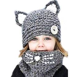 Angel ZYJ Junge Mädchen Schalmütze Baumwolle Winter Strickmütze Kindermütze Kombi-Set Süß Tier Zwei Stile Fuch/Katze Mütze Warm (Style 3) von Angel ZYJ