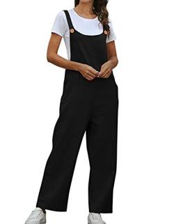 Latzhose Damen Sommer Jumpsuit Overall Ärmellos Baggy Lockere Latzhose Casual Lange Wide Leg Playsuit Hose mit Tasche (as3, alpha, m, regular, regular, Schwarz) von Angel ZYJ