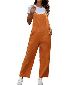 Latzhose Damen Sommer Jumpsuit Overall Ärmellos Baggy Lockere Latzhose Casual Lange Wide Leg Playsuit Hose mit Tasche (as3, alpha, x_l, regular, regular, Orange) von Angel ZYJ