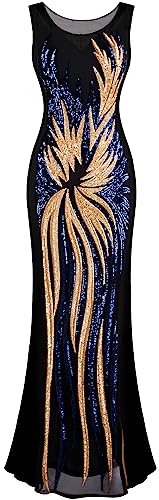 Angel-fashions Damen Abendkleid, gespleißt, goldfarben mit Pailletten, Marineblau, Gold, Schwarz, Large von Angel-fashions