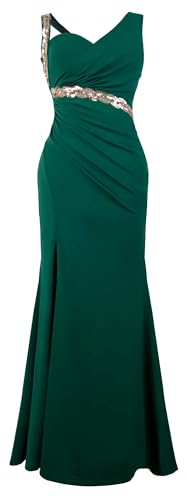 Angel-fashions Damen Abendkleid mit einschultrigem Seitenschlitz, Grün , X-Groß von Angel-fashions