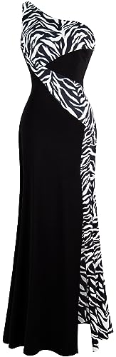 Angel-fashions Damen Eine Schulter Zebra Edelsteine Nähen Abendkleid, Schwarzes Zebra (ohne Edelsteine), Small von Angel-fashions