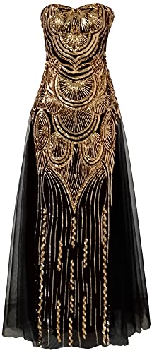 Angel-fashions Damen Paillette Trägerlos Schatz Mesh Gatsby Bankett Hochzeitskleid X-Large Black von Angel-fashions