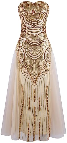 Angel-fashions Damen Pailletten Schatz Mesh Lace Up Bankett Kleid, Champagner-Gold, Medium, A-1104CE-M von Angel-fashions
