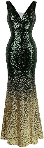 Angel-fashions Damen Pailletten V-Ausschnitt Ballon Gatsby Flapper Abendkleid (XXL, Grün Gold) von Angel-fashions