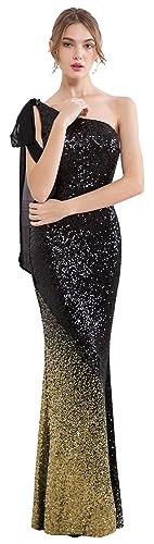 Angel-fashions Damen eine Schulter links Split Ballkleid Abendkleid, Schwarz / goldfarben., X-Large von Angel-fashions