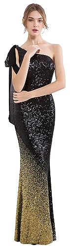 Angel-fashions Damen eine Schulter links Split Ballkleid Abendkleid, Schwarz / goldfarben., XXL von Angel-fashions