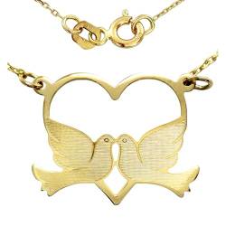 AngelGold - Goldener Herzanhänger mit Tauben für Verliebte, 585 Gold von AngelGold