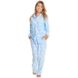 Angelina Cozy Fleece Pyjama-Set für Damen, Wolken mit Taschen auf der Hose, M von Angelina