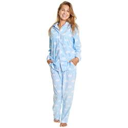 Angelina Damen Cozy Fleece Pyjama Set, Wolken mit Taschen an der Hose, Small von Angelina