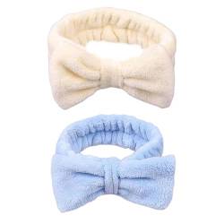 Angelkiss Make-up-Stirnband, interessantes Schleifen-Stirnband, Korallensamt, elastisches, flauschiges Gesichtswasch-Stirnband, Hautpflege-Sportbekleidung, Blau + Weiß, 2 Stück von Angelkiss
